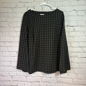 NWT J Jill Ponte Black Long Sleeve Shirt with Beige Lines Size 1X Y0485